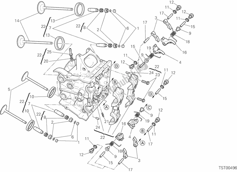 Alle onderdelen voor de Horizontale Cilinderkop van de Ducati Streetfighter S 1100 2013